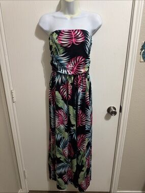 Ive Cloth Tropical Strapless Tube Top Maxi Dress Women’s Large Flowy Silhouette
